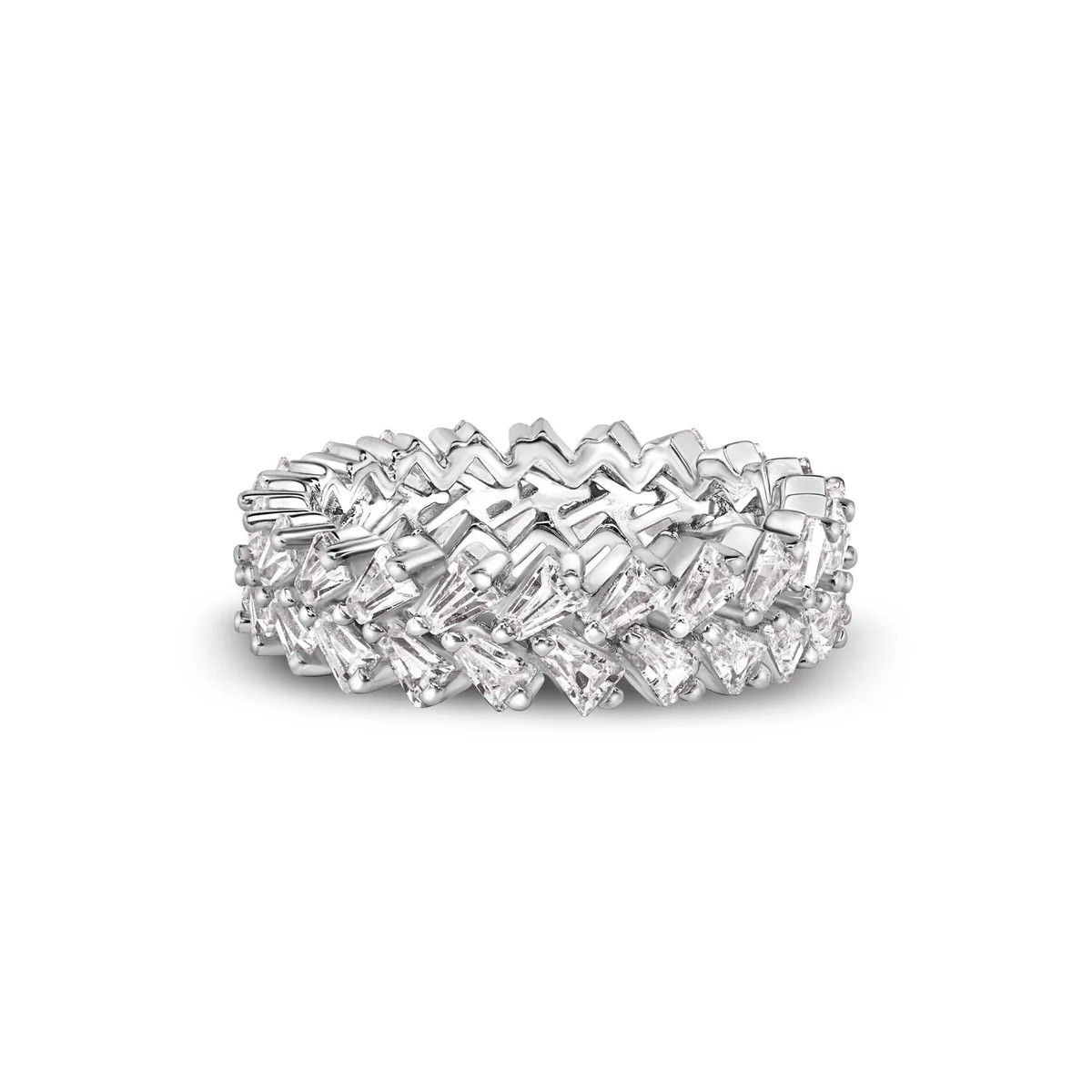 .925 Sterling Silver Rhodium Plated Double Eternity Band Baguette CZ Ring