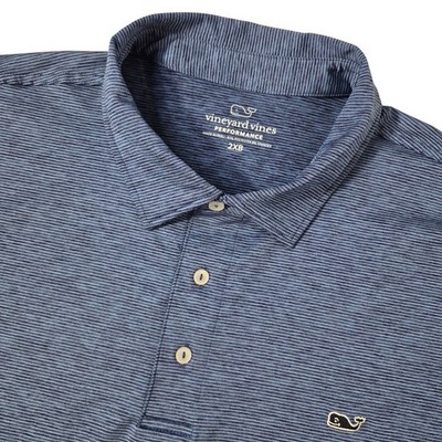 Vineyard Vines Polo Shirt Mens 2XB Blue Striped Performance Stretch Whale Golf