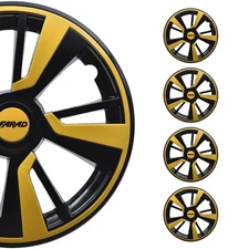 16" Wheel Covers Black & Yellow 4 Pcs Hub Caps Set fits R16 Tire Steel Rim