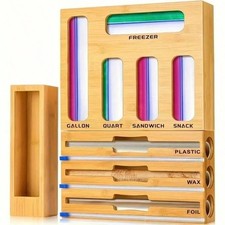 New 6 or 9 Grid Bamboo Drawer Organizer Foil Wrap Bag Dispenser Cutters
