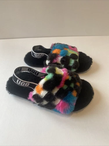 Ciabatte sandali in pelliccia antiscivolo neri UGG per bambina