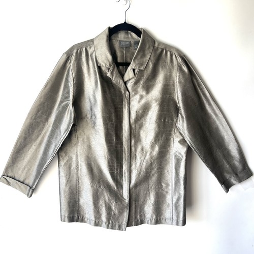 Chico’s Additions 3 Metallic Look Tunic Shirt Sz XL Cuffed 3/4 Sleeves Fast Ship