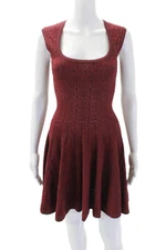 Alaia Womens Scoop Neck Sleeveless Slim Fit A Line Dress Red Size 38