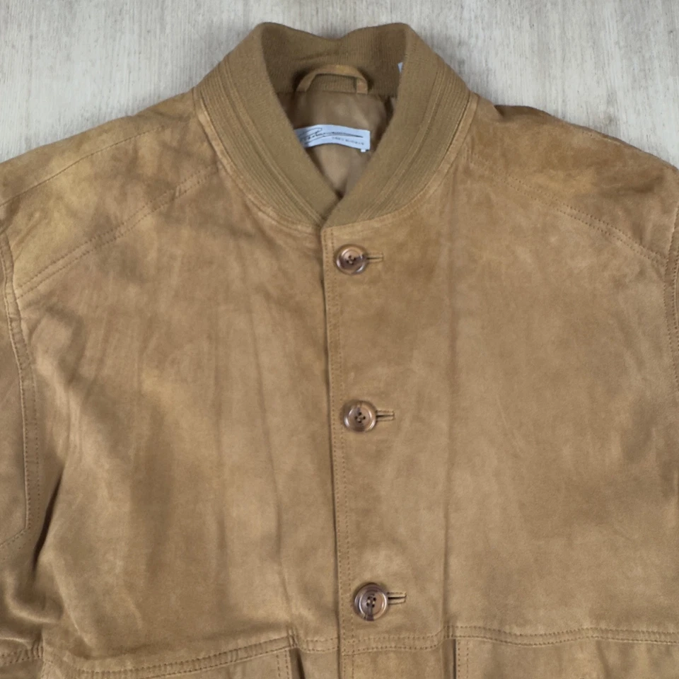 Chaqueta de gamuza de bombardero Greg Norman vintage para hombre grande marrón tostado botones golf años 90 Foto 4 de 4