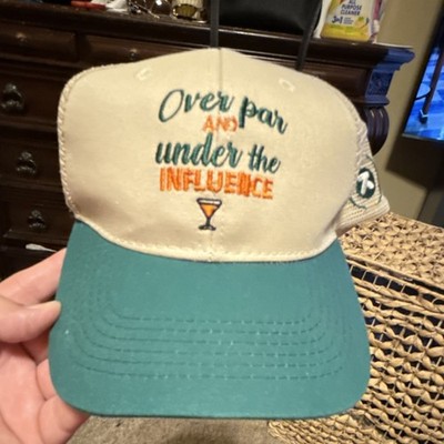 Funny Trucker Hat Beige Green Adjustable Over Par Under the Influence