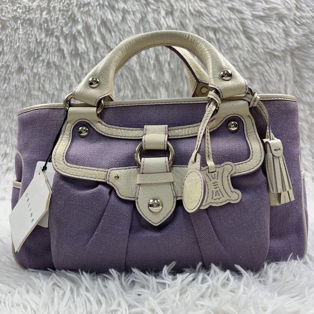 CELINE ハンドバッグ ブギーバッグ レザー キャンバス パープル CELINE セリーヌ ブギーバッグ ハンドバッグ キャンバス/レザー