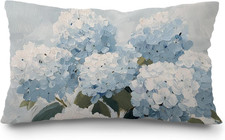 Pastel Blue Hydrangea Floral Throw Pillow Covers 12X20, Cottagecore Grandma Core