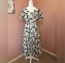 VTG 70s 80s Neiman Marcus feminine floral cottagecore flutter sleeve dress SM