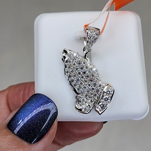 Sterling Silver and 1 CTW Moissanite Praying Hands Pendant