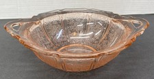 Vtg Jeanette Glass Co 11  Pink Depression Glass  Cherry Blossom  Handled Bowl