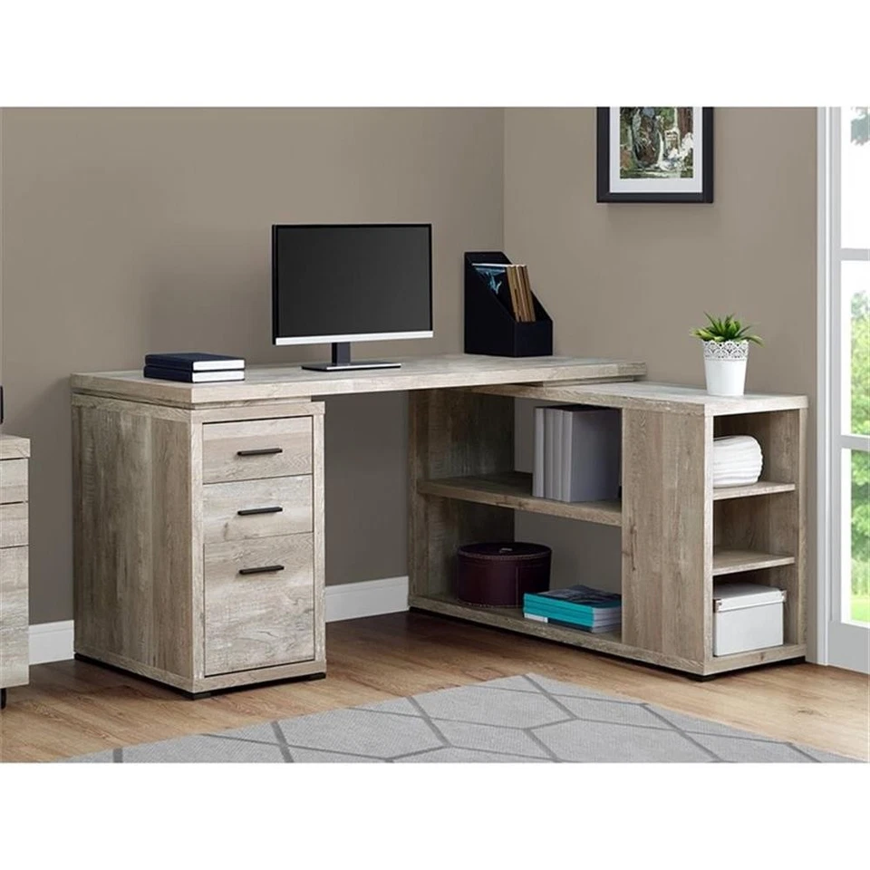 Escritorio para ordenador hogar oficina esquina forma L trabajo portátil laminado beige Foto 2 de 3