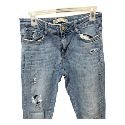 ZARA BASIC Z1975 DENIM Women's Light Wash Distressed Skinny Jeans Size 6