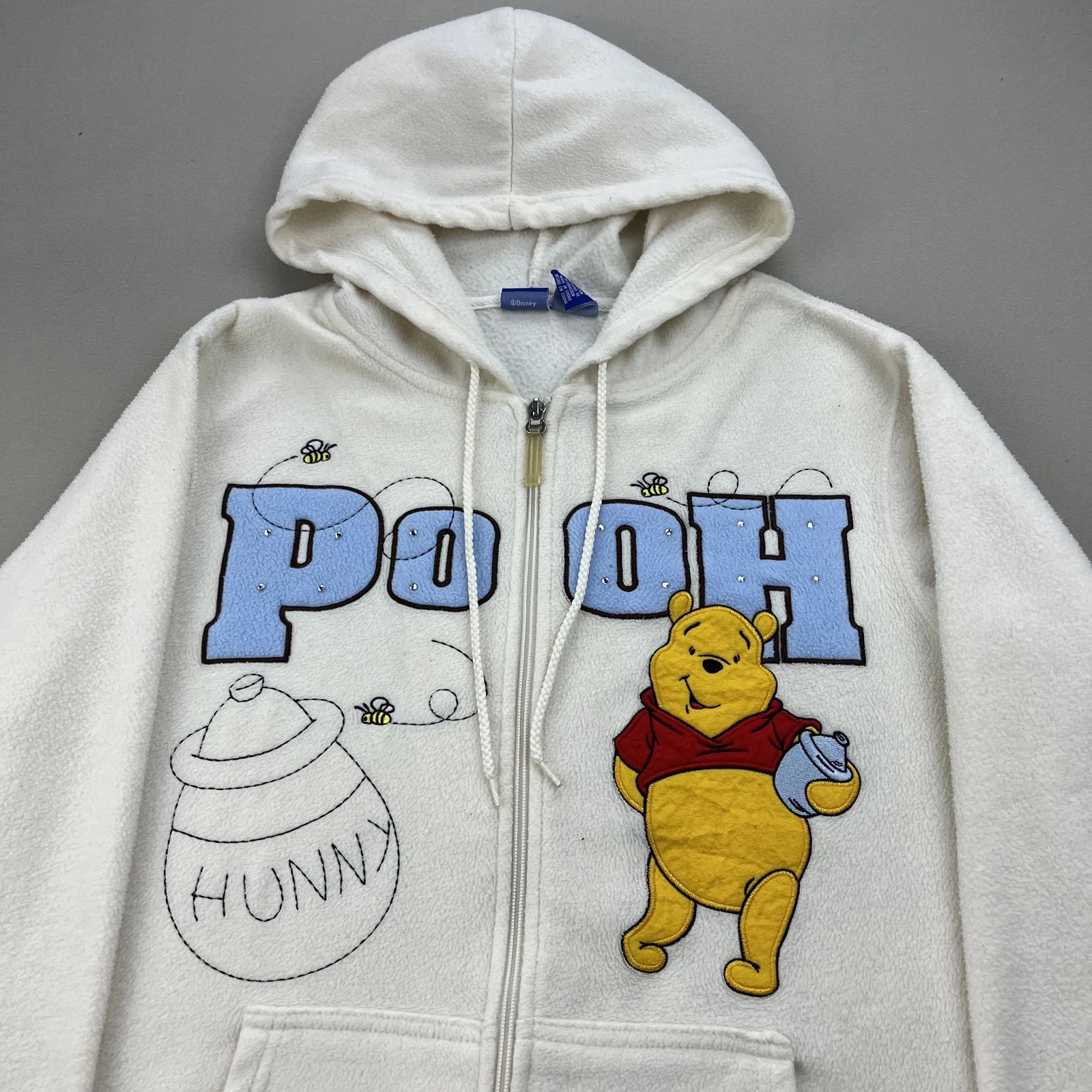 OFF WHITE Felpa con cappuccio vintage Disney Winnie The Pooh donna 1x pile panna zip intera