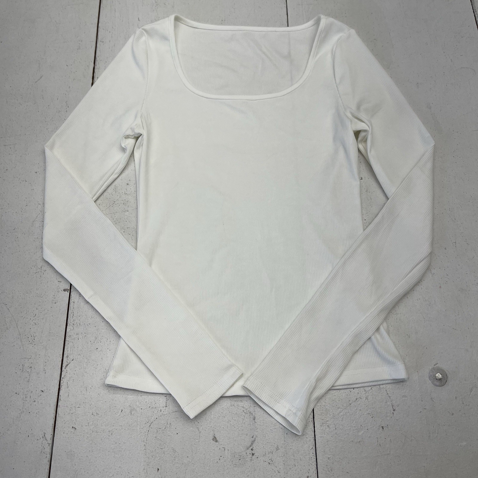 Shein Basic White Square Neck Ribbed Long Sleeve … - image 1