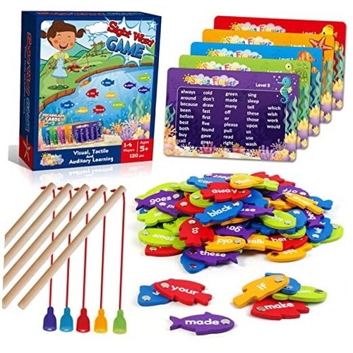 Wooden Magnetic Sight Word Fishing Game, Sight Word Educational Toy for Age