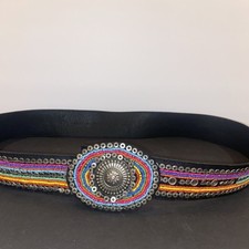 Chico s Boho Genuine Leather Micro Beaded Belt Made in India - Small