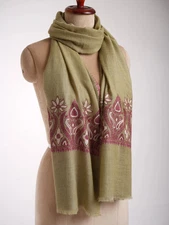 Green Sozni Embroidered Cashmere Pashmina Stole