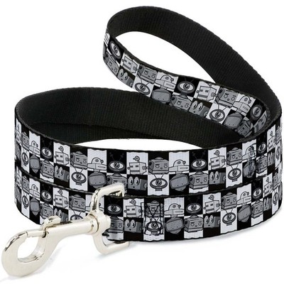 Dog Leash Robot Heads Checkers Black/White