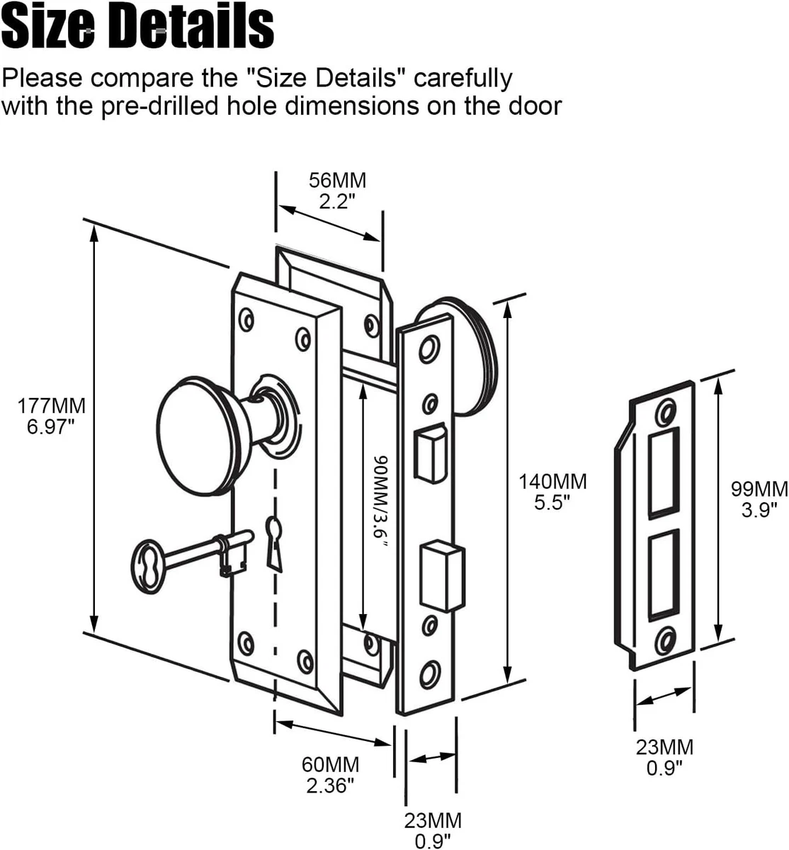 Mortise Lock Set for Interior Door, Vintage Antique Brass Door Knobs with Lock a