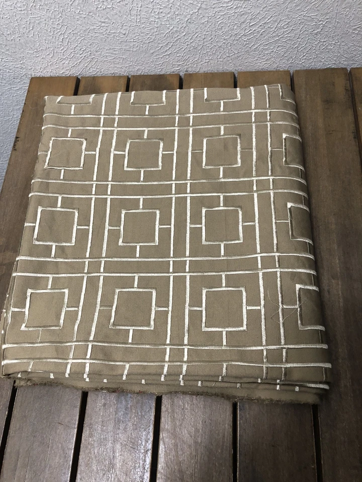 Maxwell Geometric Squares Embroidery Trellis Fabric Grand Central Tan 60x3Yd New - Image 2 of 4