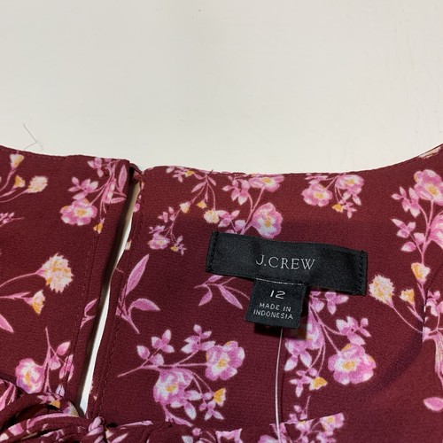 J. Abito donna Crew 12 drappeggi manica svolazzante floreale midi fiori bordeaux nuovo con etichette - Foto 5 di 11