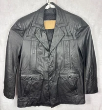 The Leather Warehouse 100% Leather Black Jacket Removable Lining Mens Size 46