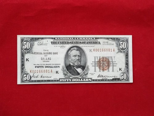 FR-1880K  1929  $50 Dallas Federal Reserve Bank Note FRBN *Extremely  Fine* - Picture 1 of 2