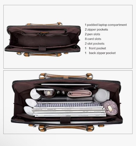 CLUCI Leather Briefcase for Women 15.6 Inch Laptop Business Vintage Slim Ladies - Afbeelding 5 van 6
