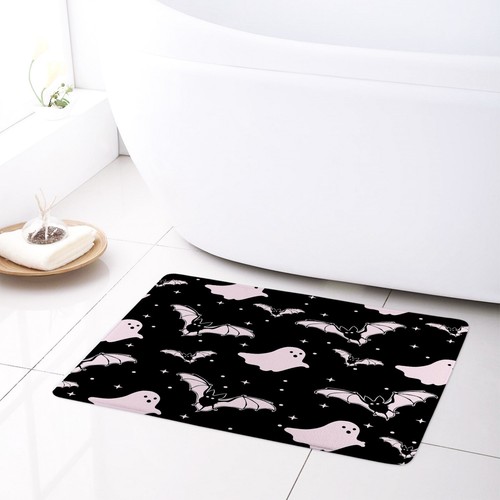 Creepy Bat Pink Ghost Black Halloween Shower Curtain Bathroom Accessories Set - Picture 13 of 21