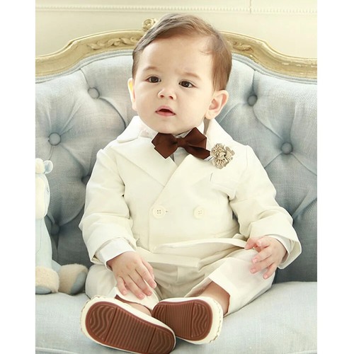 Kids Boys White Blazer Suspenders Pants 3PCS Set Wedding Suit Baby Boy Dress - Picture 8 of 12