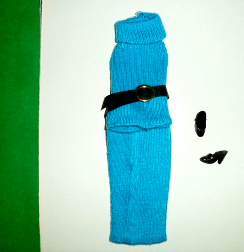 TURQUOISE COTTON KNIT HALTER TOP SKIRT CLONE BARBIE 11 1/2 " doll clothes 1970'S - Picture 3 of 4