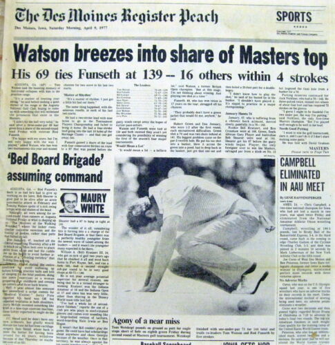 2 1977 headline newspapers JACK NICKLAUS & TOM WATSON Masters Golf Championship - Picture 1 of 2