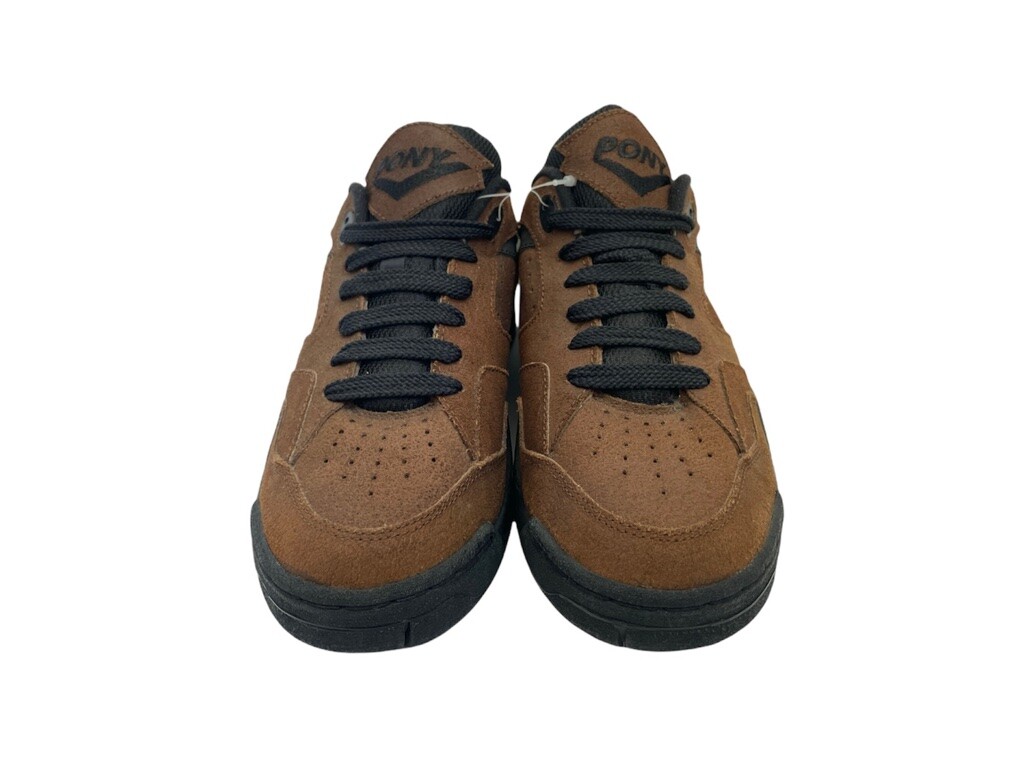 scarpe da ginnastica vintage marroni pony in pelle taglia 9 deadstock NUOVE primi anni '90