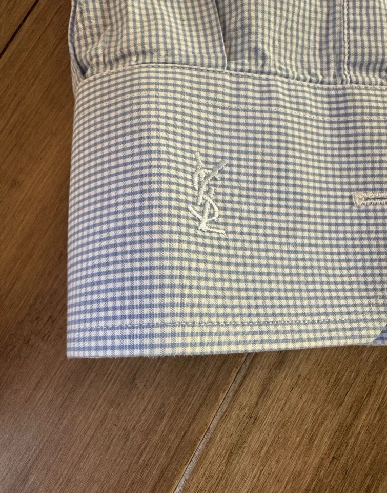 Camisa Yves Saint Laurent YSL Para Hombre Azul Manga Larga Con Botones 16.5 Diseñador Foto 4 de 4