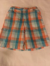 Boys Size 7 US Polo Assn. Orange Turquoise Plaid Cotton Summer Shorts GUC
