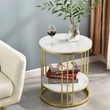 Dual-tier Circle Marble Side End Table Luxury Nightstand Accent Coffee Table 