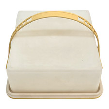 Tupperware 1241-1 Vintage 11.5" Square Sheet Cake Carrier w/ Handle Yellow White