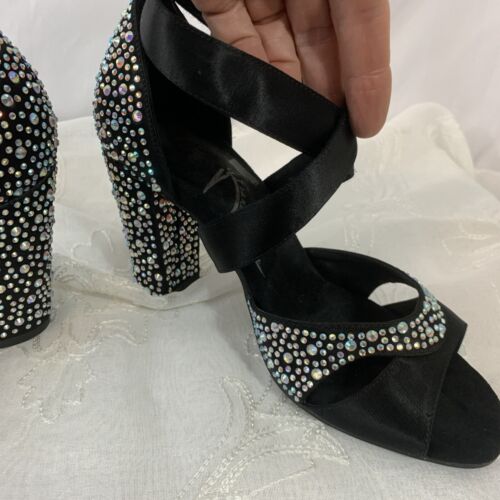 Scarpe da ballo sala da ballo latino NERE STRASS TG 8 G Franco tacco a blocco - Foto 4 di 8