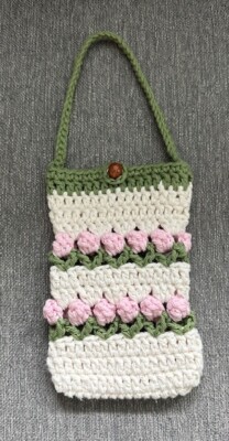 HANDMADE CROCHET  TULIP STITCH  Cell Phone POUCH/BAG 100%COTTON YARN SHORT STRAP