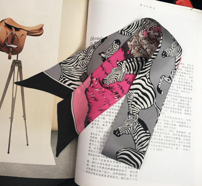 Sallys Zebra Print Pure Twill Silk Scarf Headband Neck Tie 85x5cm