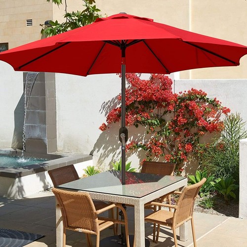 9ft Outdoor Patio Market Umbrella With Push Button Tilt - 8 Ribs, Crank Lift, For Table