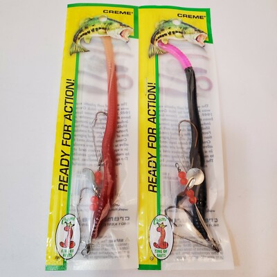 Creme Pre-Rigged Prop Weedless Double Hook 6'' Live & Black Fire Scoundrel Worms