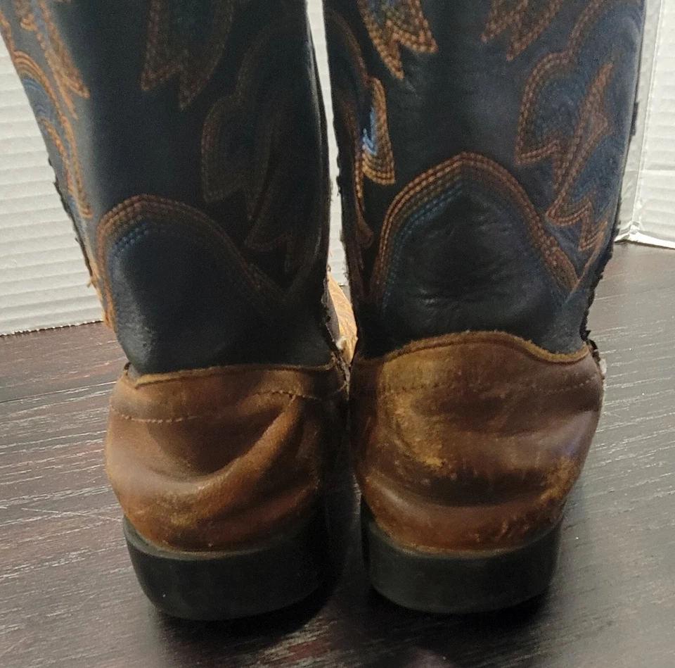 Justin Marrón Botas Juveniles Talla 12D Azul Púrpura Naranja Costuras Envejecidas  Foto 3 de 4