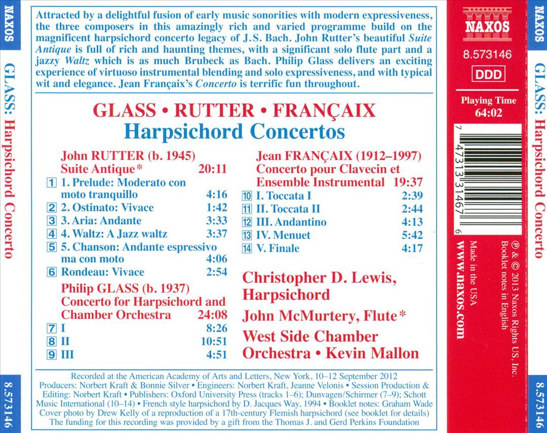 CHRISTOPHER D. LEWIS / KEVIN MALLON GLASS, RUTTER, FRANÇAIX: HARPSICHORD CONCERT