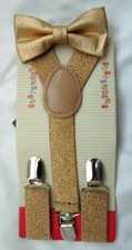 Kids Boys Girls Metallic Champagne Adj Bow Tie Champagne Y-Back suspenders-New 