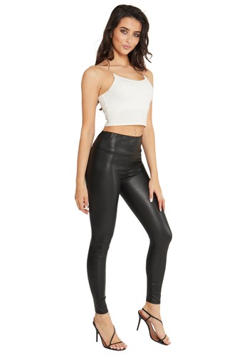 WOMEN Wet Look highwaist PU PVC Shiny Paper Faux Leather Look Trousers Leggings - Picture 4 of 6