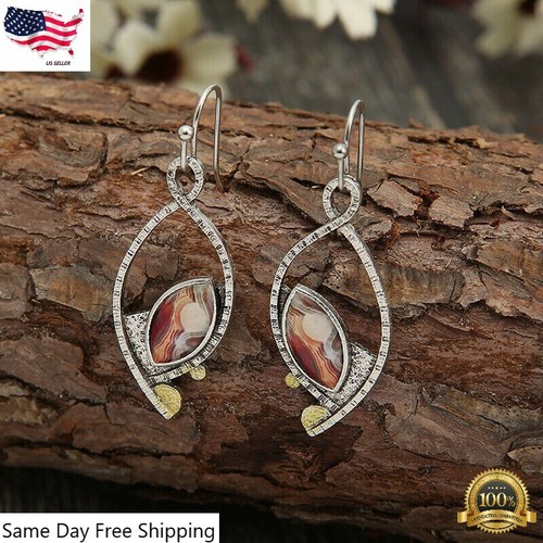 Fashion 925 Silver Gemstone Dangle Drop Earrings Women Party Jewelry Ear Gifts - Picture 4 of 5