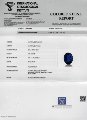 Zaffiro Blu Certificato IGI MADAGASCAR 0,90 Cts Blu Reale Naturale Non Trattato - Foto 4 di 4