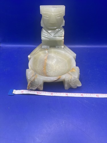 Vintage Aztec Ashtray Carved Green Stone Quartz God Smoke Decorative - Picture 7 of 9