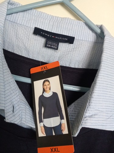 Tommy Hilfiger Shirt Sweater Blouse Sz XXL Navy Long Sleeve Layered Collar NEW - Picture 2 of 3